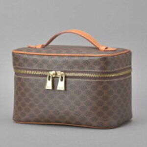 Celine Macadam vanity bag handbag leather brown blazon makeup pouch cf